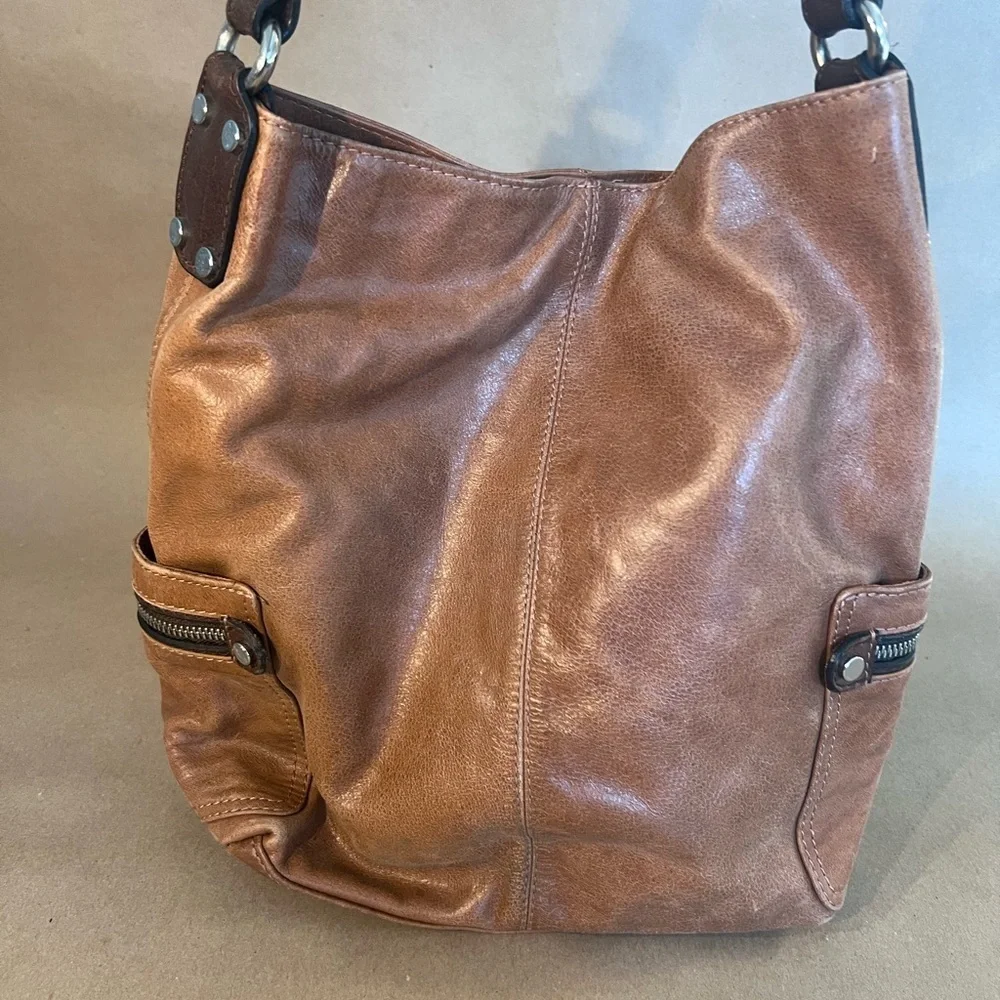 Tano Original Bag Check Bucket Tan Genuine Leather Multiple Pocket Hobo Shoulder